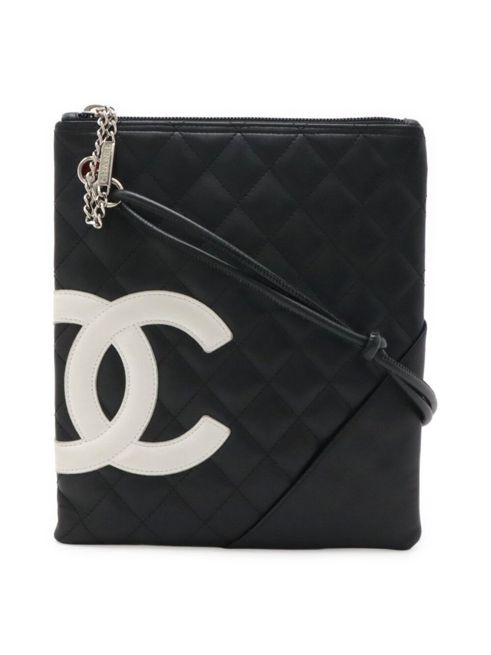 Chanel Cambon Line CC Logo Pochette Shoulder Bag Crossbody Soft Calf Black White
